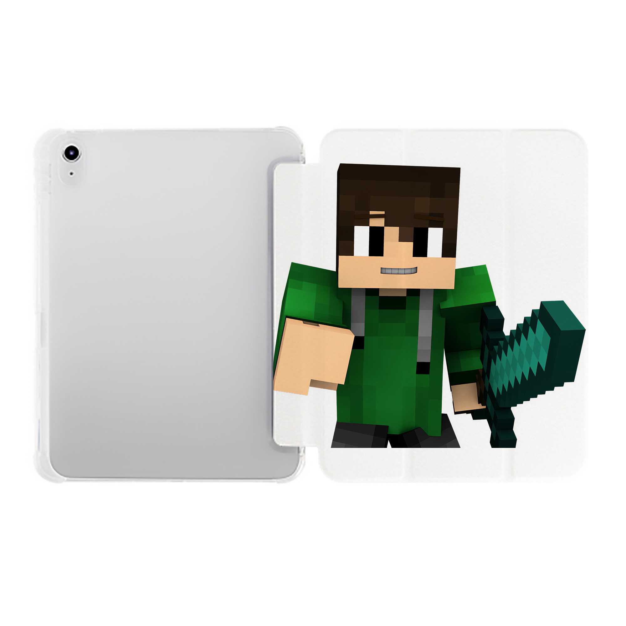 （画像用） マインクラフト ブロックの世界 Minecraft MC Block world IPad ケース ペン収納付き 三つ折りスタンド PUレザー×シリコン 対応機種9.5/10.5/10.9インチ